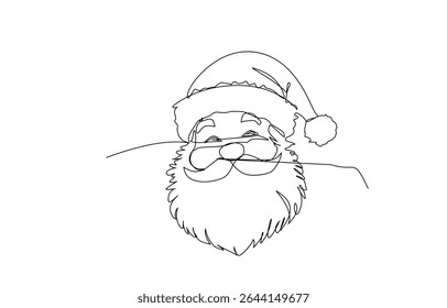 One Single Line Drawing Merry Christmas, Santa Claus Christmas Head Vector illustration.