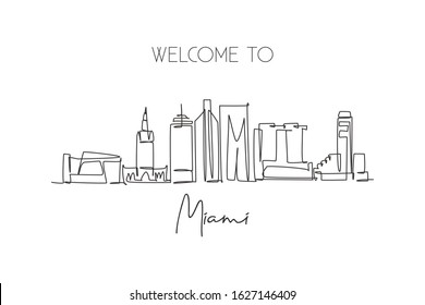 One Single Line Drawing Miami City Stock Vector (Royalty Free ...