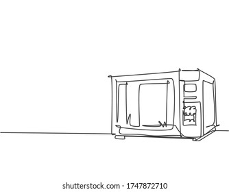 One single line drawing of microwave oven stove home appliance. Electricity kitchenware tools concept. Dynamic continuous line graphic draw design illustration