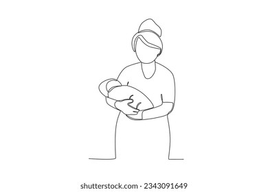 One single line drawing of a midwives who have cleaned newborns
