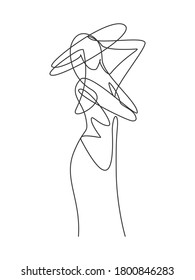 One single line drawing of minimalist beauty.  Abstract body of a woman portrait vector illustration. Print for fashion, t-shirt, logo, salon logo concept. Modern continuous line draw graphic design