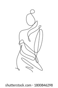 Eine einzige Linie Zeichnung von minimalistischer Schönheit.  Abstrakter Körper einer Frau porträtiert Vektorgrafik. Print für Mode, T-Shirt, Logo, Salon Logo Konzept. Modernes, kontinuierliches Zeichendesign