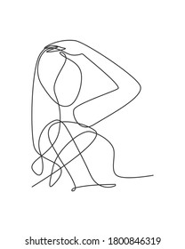 One single line drawing of minimalist beauty.  Abstract body of a woman portrait vector illustration. Print for fashion, t-shirt, logo, salon logo concept. Modern continuous line draw graphic design