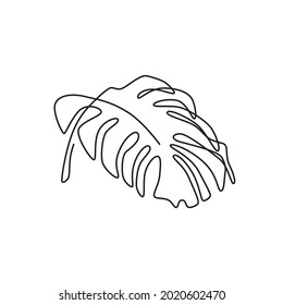 Una sola línea dibujando la hoja de monstera. Ilustración vectorial. Estilo de arte de línea.