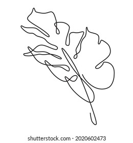 One single line drawing monstera leaf. Vector illustration. Line art style.