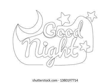 One single line drawing of motivational and inspirational lettering typography quote - Good Night. Calligraphic design for print, card, banner, poster. Continuous line draw design illustration