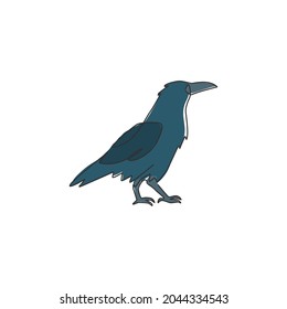 One single line drawing of mysterious raven for company business logo identity. Crow bird mascot concept for graveyard icon. Dynamic continuous line draw graphic design vector illustration