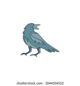 One single line drawing of mysterious raven for company business logo identity. Crow bird mascot concept for graveyard icon. Trendy continuous line draw design vector graphic illustration