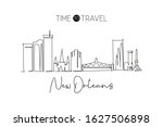 One single line drawing of New Orleans city skyline, Louisiana. Historical town landscape in the world. Best holiday destination. Editable stroke trendy continuous line draw design vector illustration
