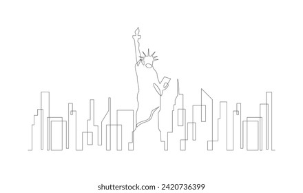 One single line drawing New York city skyline United States. template