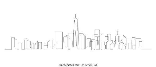 One single line drawing New York city skyline United States. template