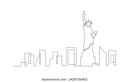 One single line drawing New York city skyline United States. template