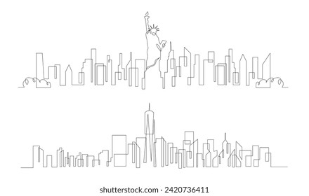 One single line drawing New York city skyline United States. template