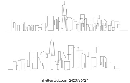 One single line drawing New York city skyline United States. template