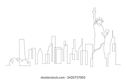 One single line drawing New York city skyline United States. template