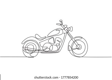 One single line drawing of old retro vintage motorcycle. Vintage motorbike transportation concept continuous line draw design vector illustration graphic