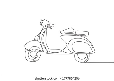 One single line drawing of old retro vintage urban motorcycle. Vintage motorbike transportation concept continuous line draw design vector illustration graphic