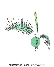 Eine einzeilige Zeichnung Palm faux areca Blatt Vektorgrafik. Tropischer Laubstil, abstraktes Blumenmuster-Konzept für Plakate, hausgemachter Wanddekor. Modernes, kontinuierliches Grafikdesign