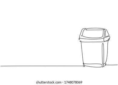 One single line drawing of plastic recycle bin home appliance. Dustbin household kitchenware tools concept. Dynamic continuous line draw design graphic vector illustration