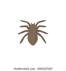 One single line drawing of poisonous spider for logo symbol identity. Arachnid pet concept for insect lover club icon. Trendy continuous line draw design vector graphic illustration