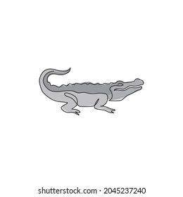 One single line drawing of river swamp alligator for logo identity. Scary reptile animal crocodile concept for national zoo icon. Trendy continuous line draw graphic design vector illustration