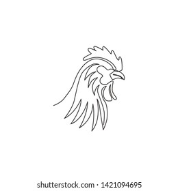 One single line drawing of rooster animal for company business logo identity. Cock bird mascot concept for farming icon. Modern continuous line draw graphic vector design illustration