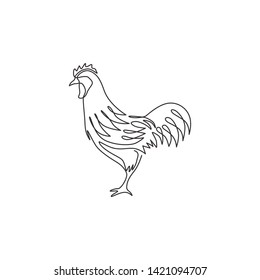 One single line drawing of rooster animal for company business logo identity. Cock bird mascot concept for farming icon. Trendy continuous line draw vector graphic design illustration