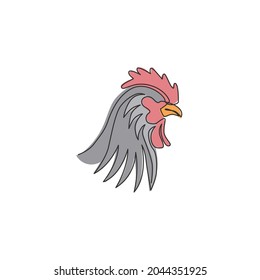 One single line drawing of rooster animal for company business logo identity. Cock bird mascot concept for farming icon. Modern continuous line draw graphic vector design illustration