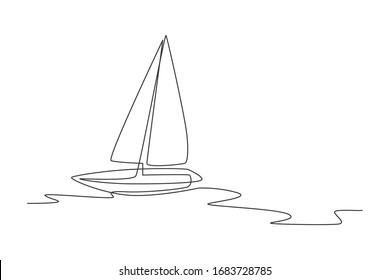 One single line drawing of sail boat sailing on the sea vector illustration. Water transportation vehicle concept. Modern continuous line draw graphic design