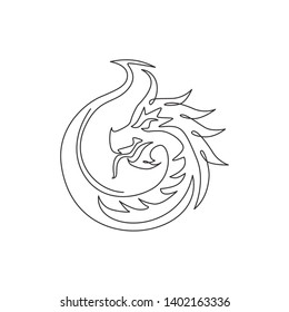 One single line drawing of scary beast dragon for china ancient museum logo identity. Legend fairy tale animal mascot concept for ancient chinese organization. Continuous line draw design illustration