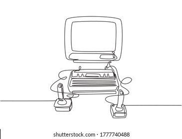 One single line drawing set of retro old classic arcade video game player with joystick. Vintage console game item concept continuous line draw design vector graphic illustration