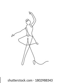 Una sola línea dibujando una bailarina sexy en ilustración vectorial. Un bello bailarín de ballet minimalista muestra el concepto de movimiento de baile. Cartel de la decoración de las paredes. Diseño gráfico de dibujo continuo moderno