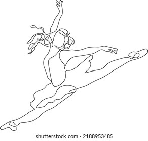 Eine einzelne Linie Zeichnung sexy Frau Ballerina Vektorgrafik. Minimalistisch hübsche Ballett-Tänzer zeigen Tanz-Motion-Konzept. Poster-Modedruck mit Wanddekor. Modernes, kontinuierliches Zeichendesign