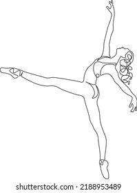 One single line drawing sexy woman ballerina vector illustration. Minimalist pretty ballet dancer show dance motion concept. Wall decor poster fashion print. Modern continuous line draw graphic design