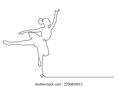 One single line drawing sexy woman ballerina vector illustration. Minimalist pretty ballet dancer show dance motion concept. Wall decor poster fashion print. Modern continuous line draw graphic design