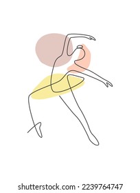 One single line drawing sexy woman beauty ballerina vector illustration. Pretty ballet dancer shows dance motion concept. Minimalist wall decor poster print. Modern continuous line graphic draw design
