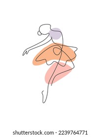 One single line drawing sexy woman ballerina vector illustration. Minimalist pretty ballet dancer show dance motion concept. Wall decor poster fashion print. Modern continuous line draw graphic design