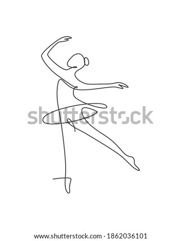 One single line drawing sexy woman ballerina vector illustration. Minimalist pretty ballet dancer show dance motion concept. Wall decor poster fashion print. Modern continuous line draw graphic design