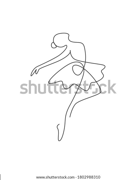 One Single Line Drawing Sexy Woman Ballerina Vector Illustration