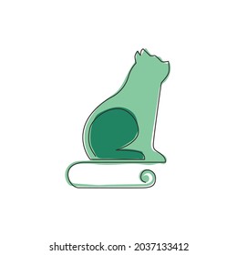 One single line drawing of simple cute cat kitten icon. Pet shop logo emblem vector concept. Modern continuous line graphic draw design illustration