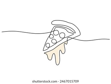 One single line drawing a slice fresh Italian pizza logo vector graphic illustration. Fast food pizzeria Italy cafe menu and restaurant badge concept.