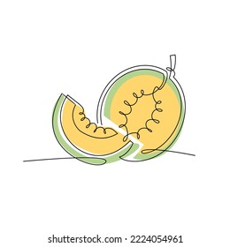 One single line drawing sliced healthy organic fresh melon colorful logo Modern continuous line draw design vector graphic illustration