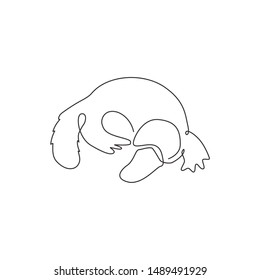 One single line drawing of smart unique platypus for logo identity. Typical cute Australian animal mascot concept for national park icon. Trendy continuous line draw graphic design vector illustration