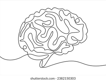 One single line drawing of smart human brain from side view logo identity. Genius idea for brain medical health icon logotype concept. Dynamic continuous line draw design vector graphic illustration