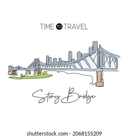 One single line drawing Story Bridge landmark. World famous iconic in Brisbane. Tourism travel postcard home wall decor poster print art concept. Modern continuous line draw design vector illustration