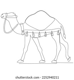 One single line drawing of strong desert Arab camel for logo identity. Cute mammal animal concept for livestock husbandry icon. Modern continuous line draw graphic design vector illustration