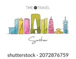 One single line drawing of Suzhou city skyline, China. Historical town landscape. Best holiday destination home wall decor art poster print. Trendy continuous line draw design vector illustration