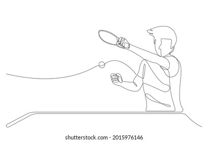 One single line drawing table tennis player. Ping pong continuous line draw design graphic vector illustration.