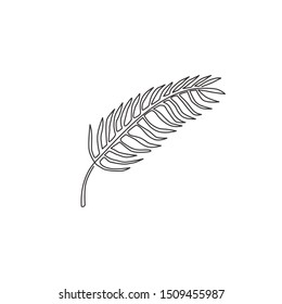 One single line drawing tropical leaf fern plant. Printable poster decorative houseplant concept for home wall decor wallpaper ornament. Modern continuous line draw graphic design vector illustration