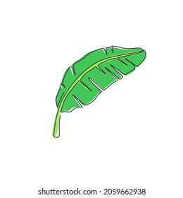 One single line drawing of tropical banana leaf plant. Printable poster decorative houseplant concept for home wall decor ornament. Modern continuous line graphic draw design vector illustration